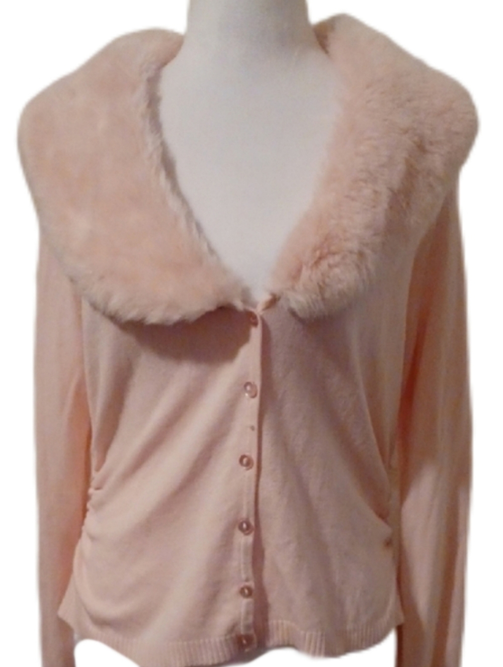 << Copper Key Soft Pink Faux Fur Collar Cardigan